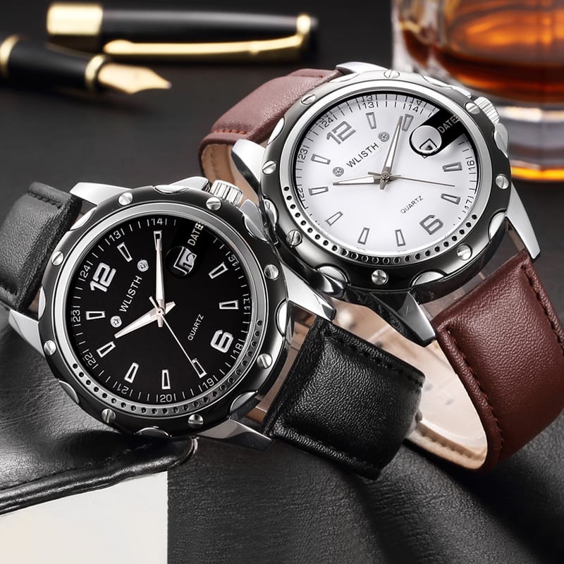 Wlisth Day Display Luminous Hands Leather Strap Men's Wrist Watch