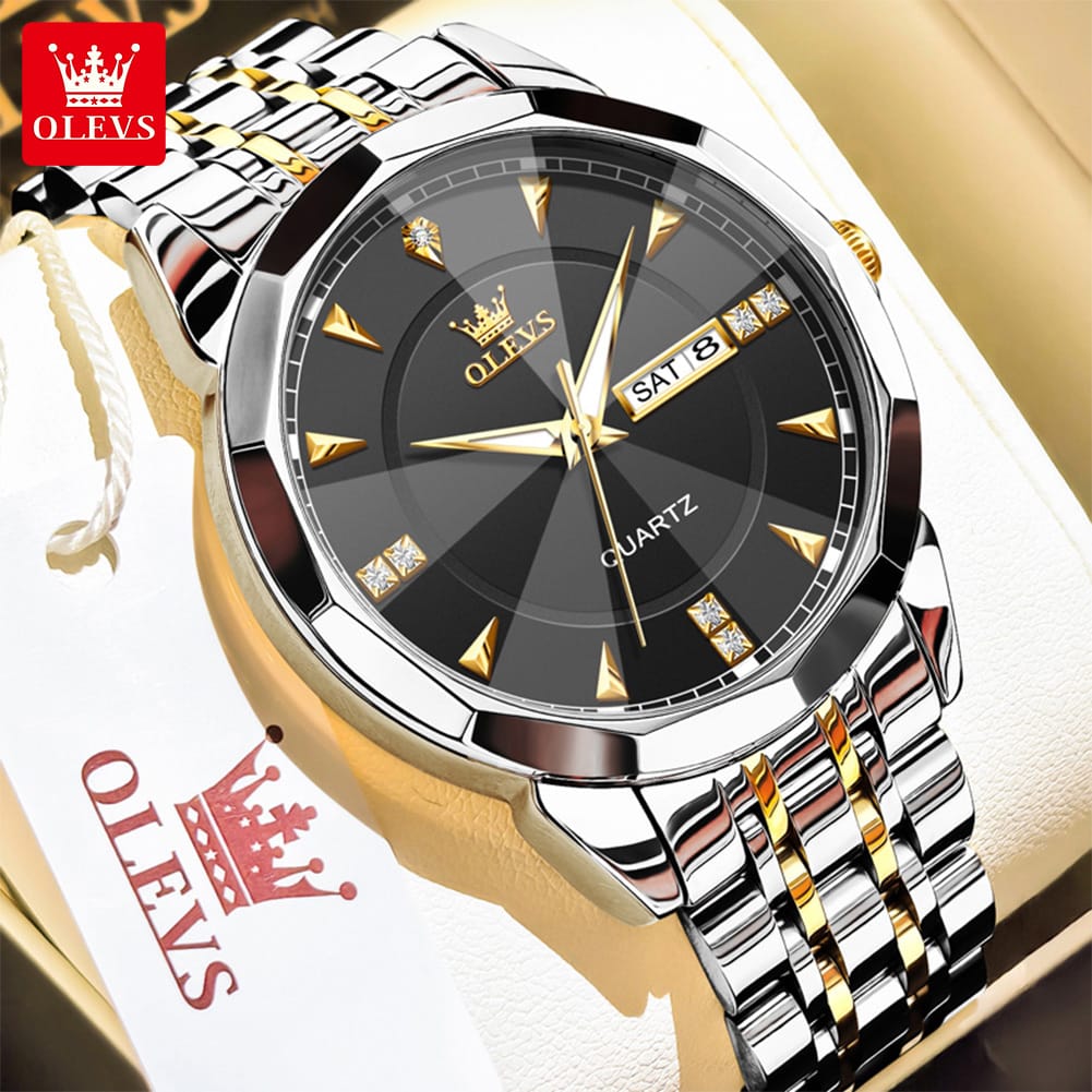 OLEVS Diamond GlassShaped Day and Date Luminous Men's Watch