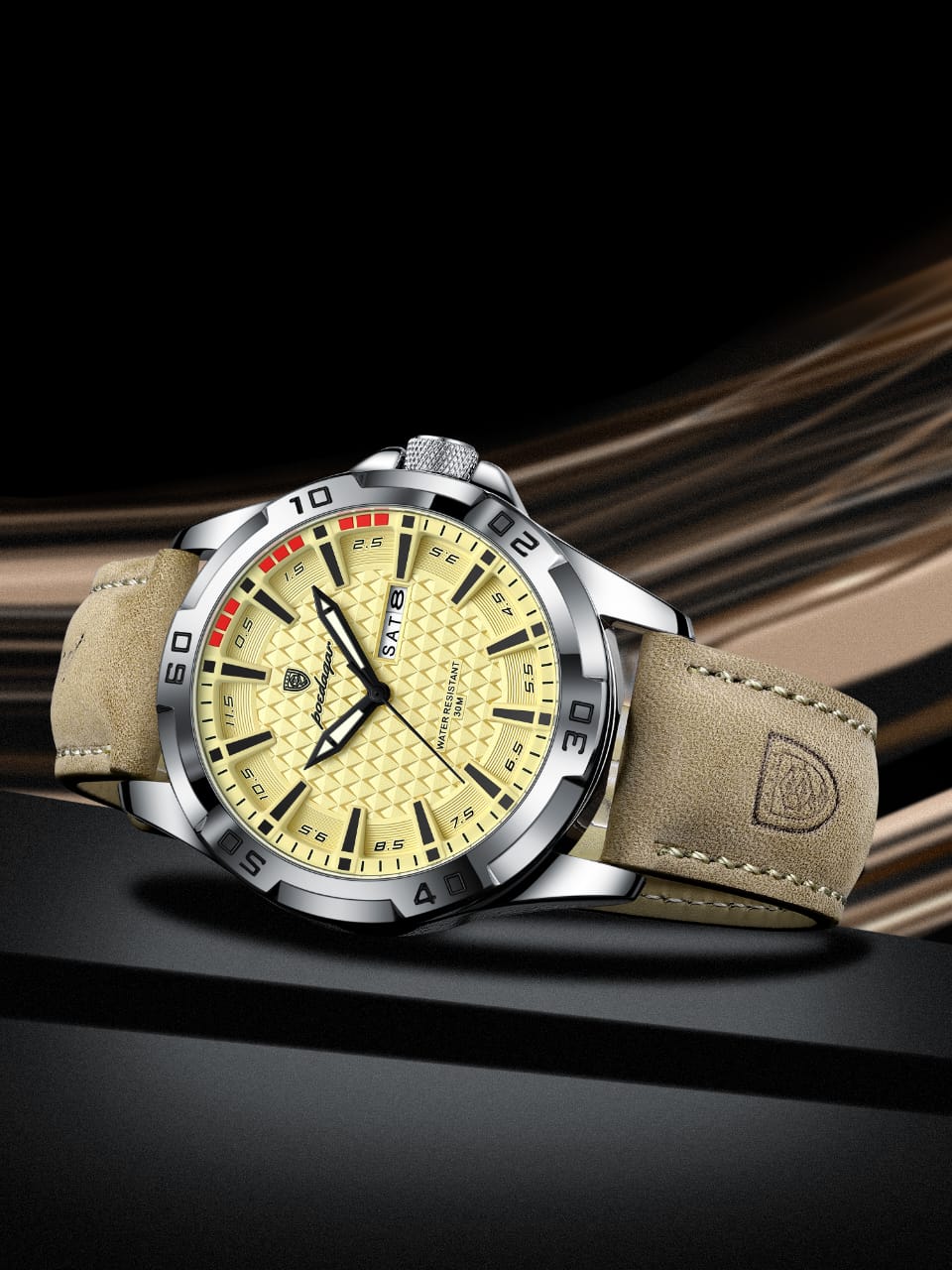 POEDAGAR Quartz 3ATM Deep Waterproof Leather Strap Men's Wristwatch