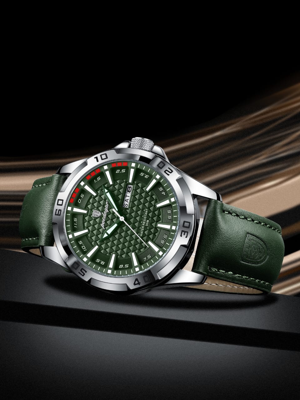 POEDAGAR Quartz 3ATM Deep Waterproof Leather Strap Men's Wristwatch