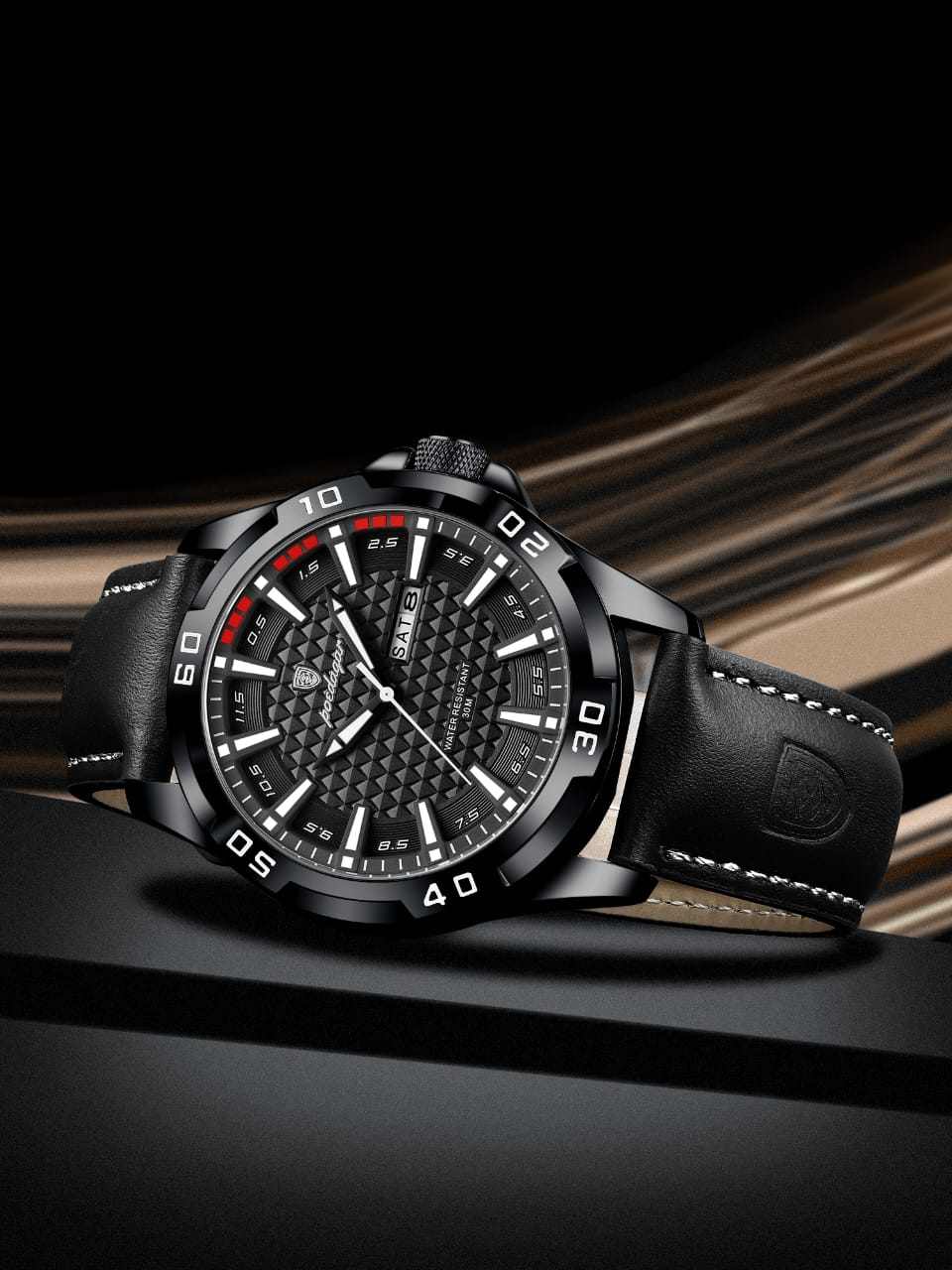 POEDAGAR Quartz 3ATM Deep Waterproof Leather Strap Men's Wristwatch