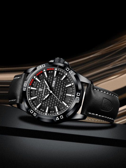 POEDAGAR Quartz 3ATM Deep Waterproof Leather Strap Men's Wristwatch