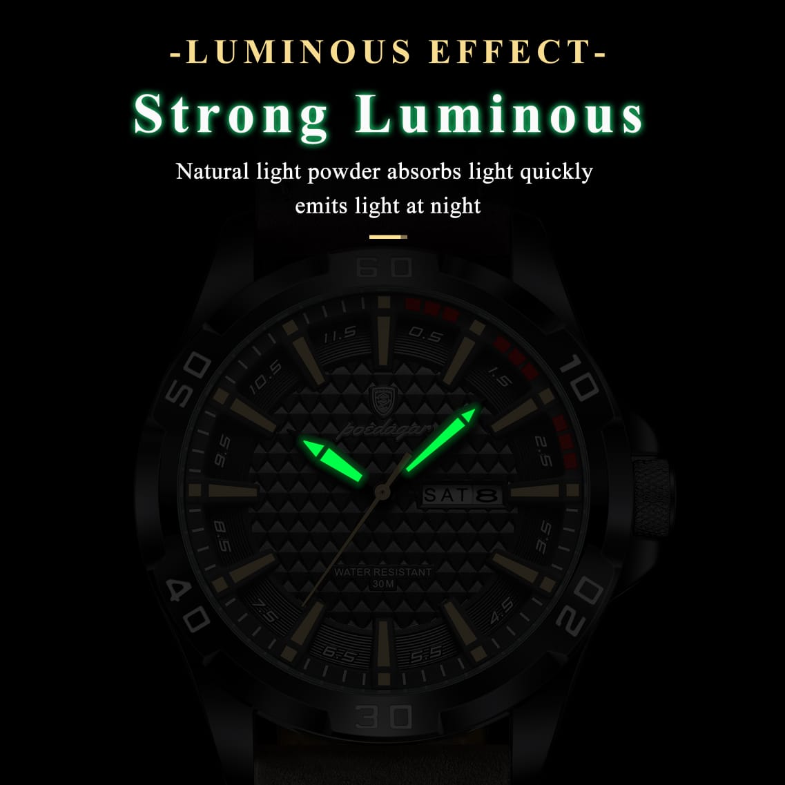 POEDAGAR Quartz 3ATM Deep Waterproof Leather Strap Men's Wristwatch