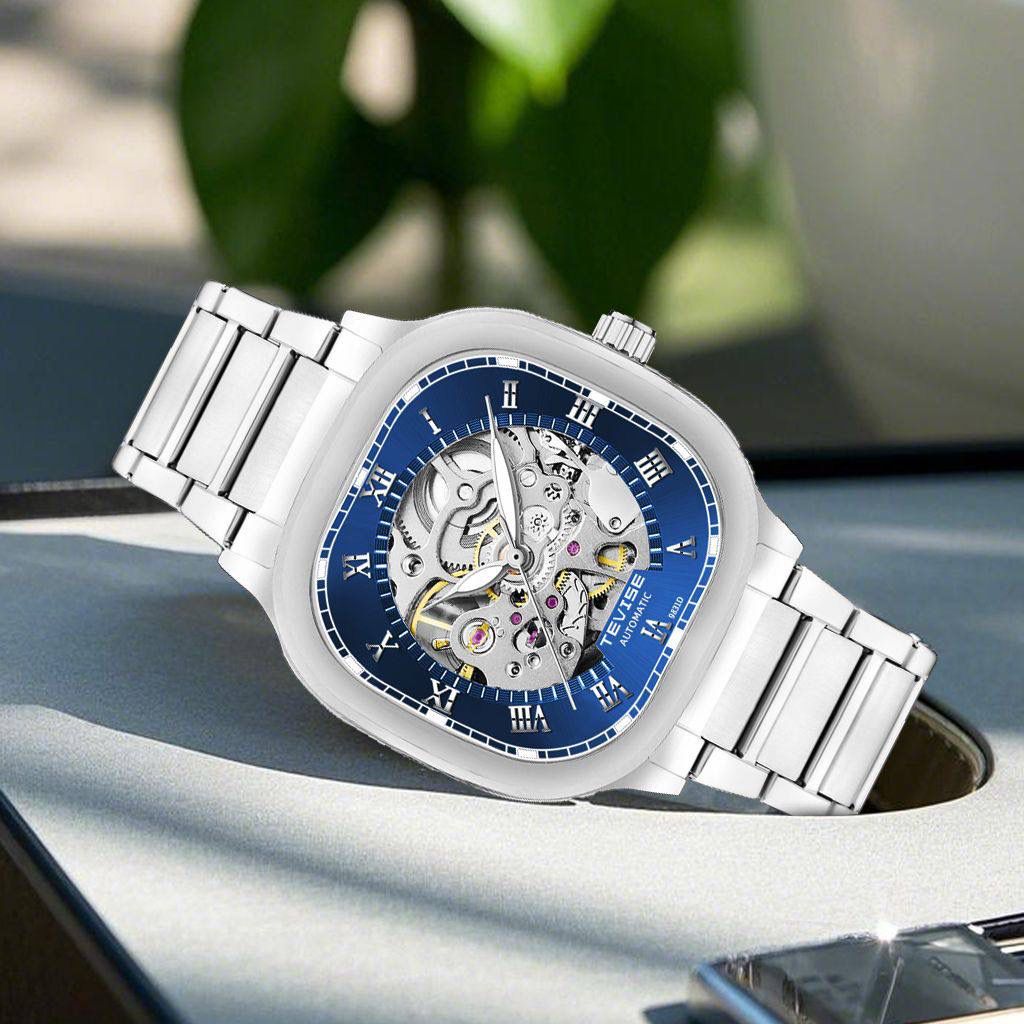 TEVISE Automatic Mechanical Stainless Steel Men's Watch Silver Blue