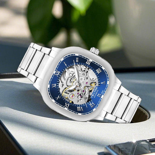 TEVISE Automatic Mechanical Stainless Steel Men's Watch Silver Blue