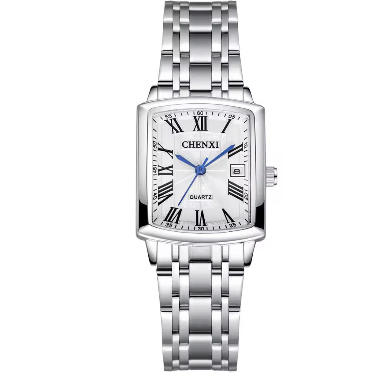 CHENXI 079A Stainless Steel Water Resistant Couple Watch - Silver Black