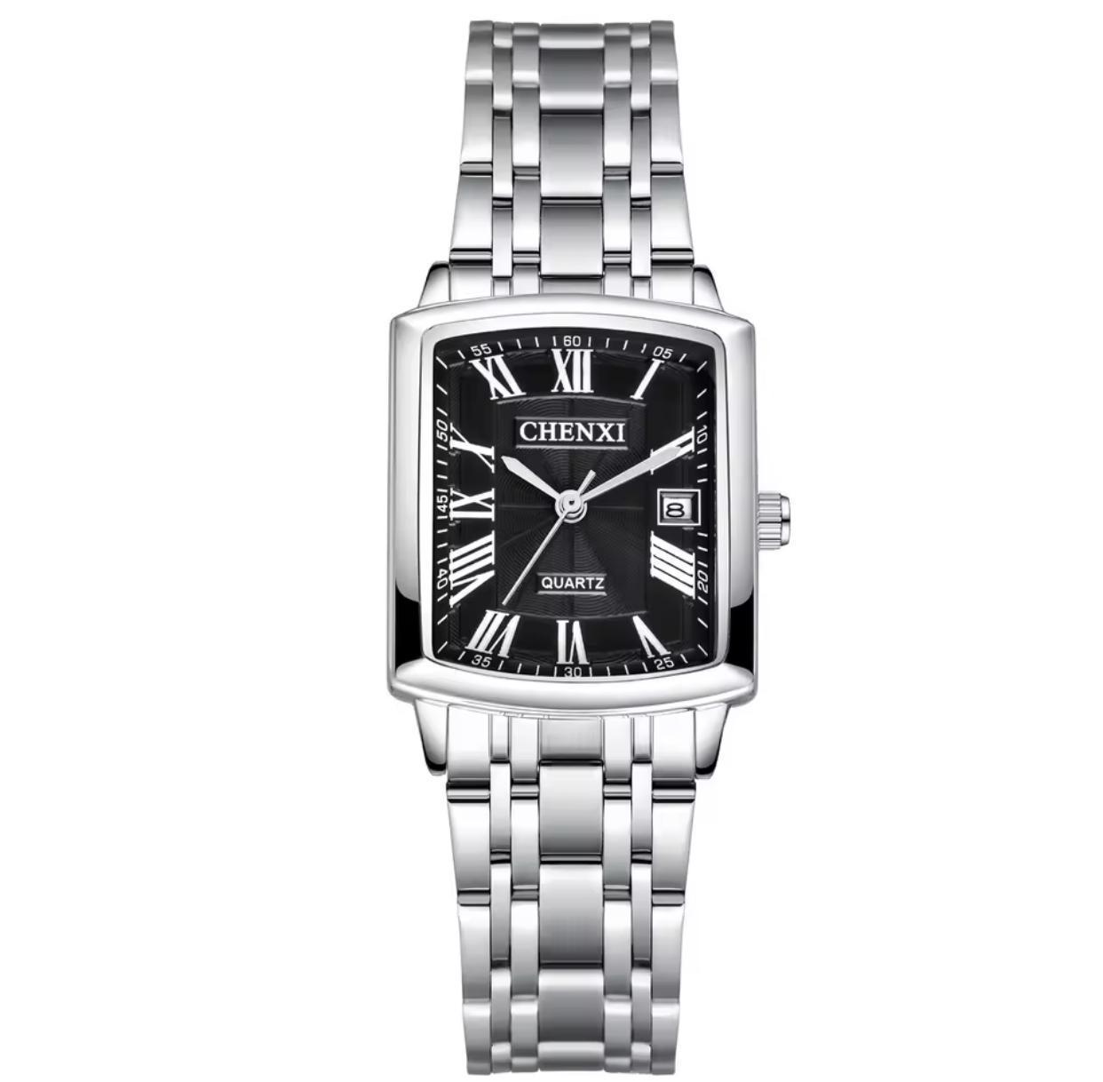 CHENXI 079A Stainless Steel Water Resistant Couple Watch - Silver Black