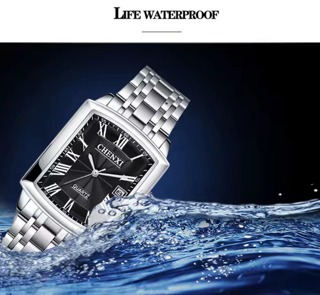 CHENXI 079A Stainless Steel Water Resistant Couple Watch - Silver Black