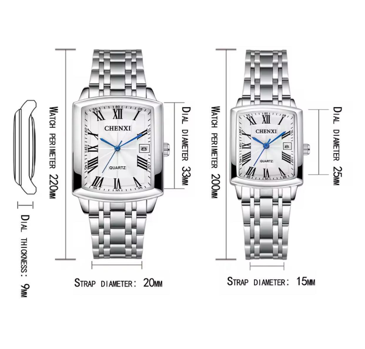 CHENXI 079A Stainless Steel Water Resistant Couple Watch - Silver Black