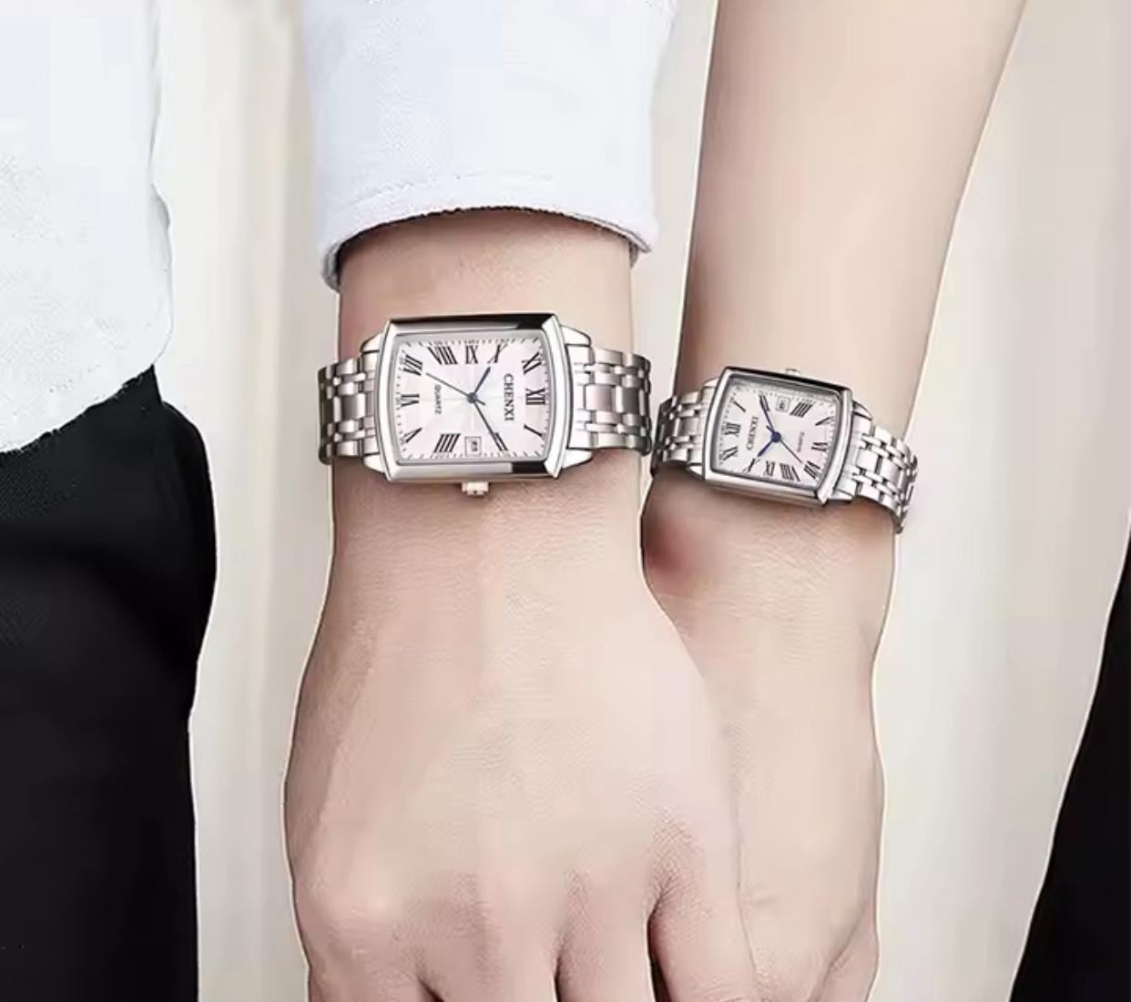 CHENXI 079A Stainless Steel Water Resistant Couple Watch - Silver Black