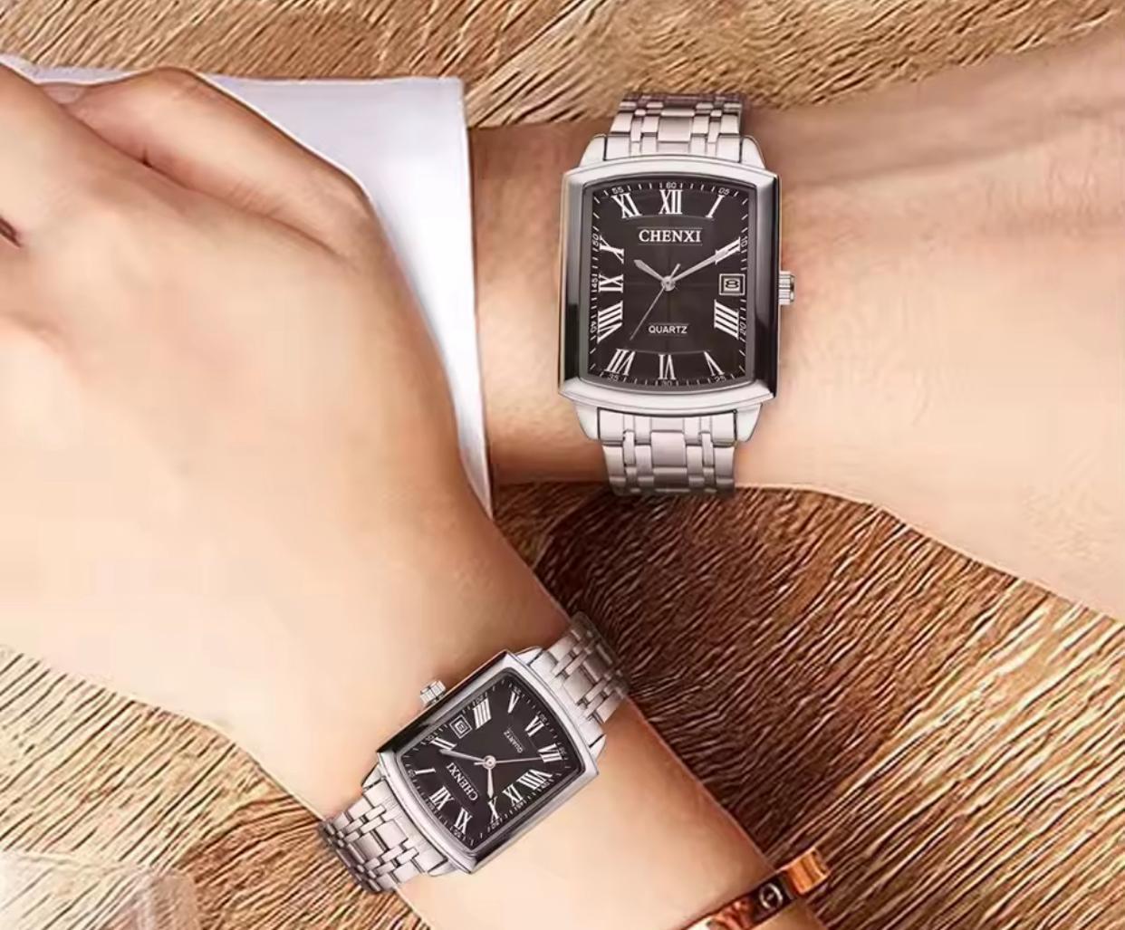 CHENXI 079A Stainless Steel Water Resistant Couple Watch - Silver Black