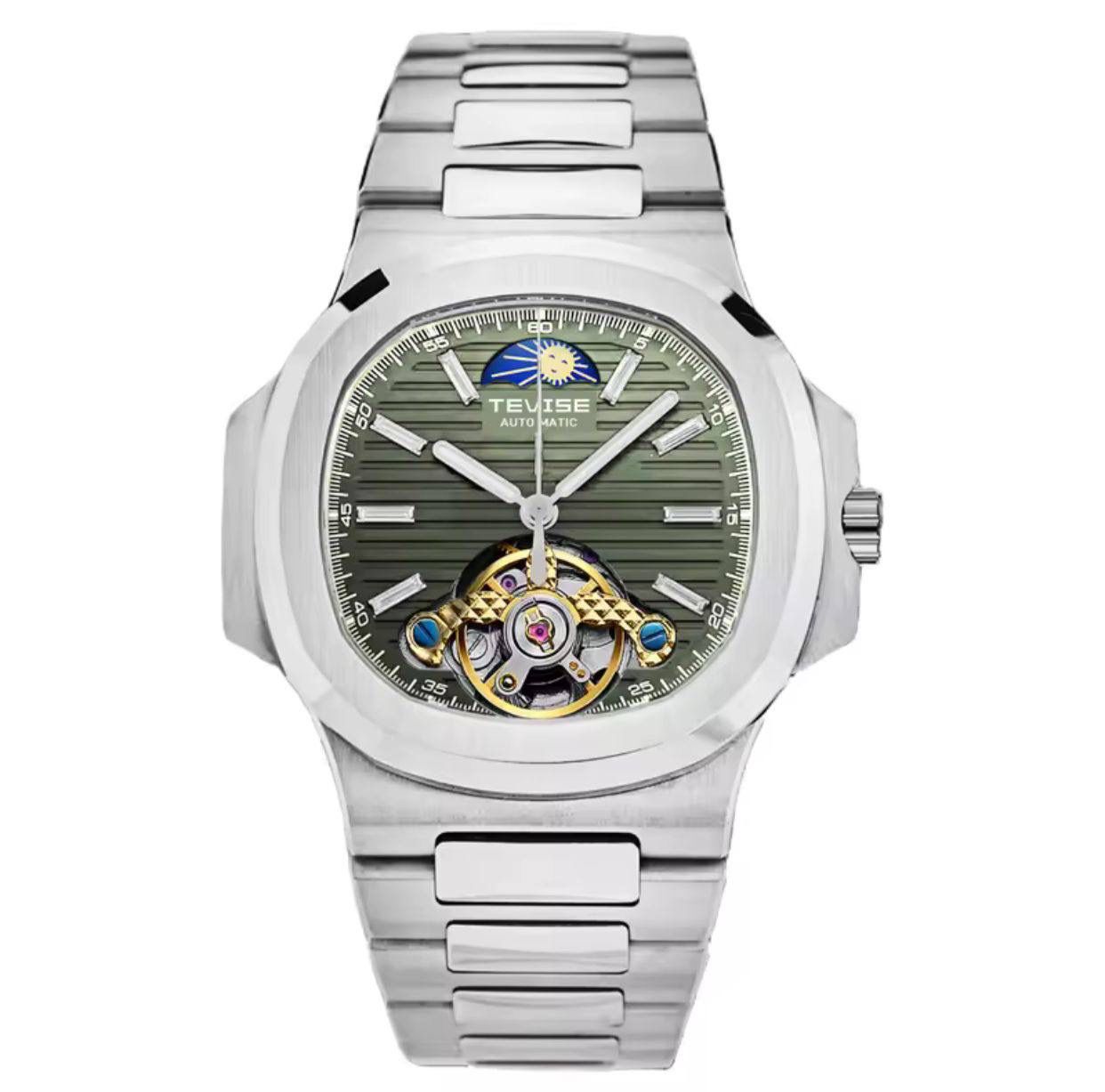 TEVISE T01C Automatic Mechanical Genuine Leather Men's Watch Silver