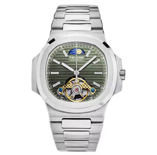 TEVISE T01C Automatic Mechanical Genuine Leather Men's Watch Silver