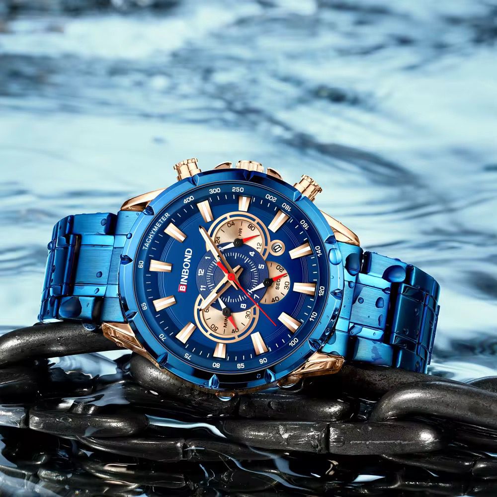 Binbond Chronograph Stainless Steel Waterproof Luminous Men's Watch
