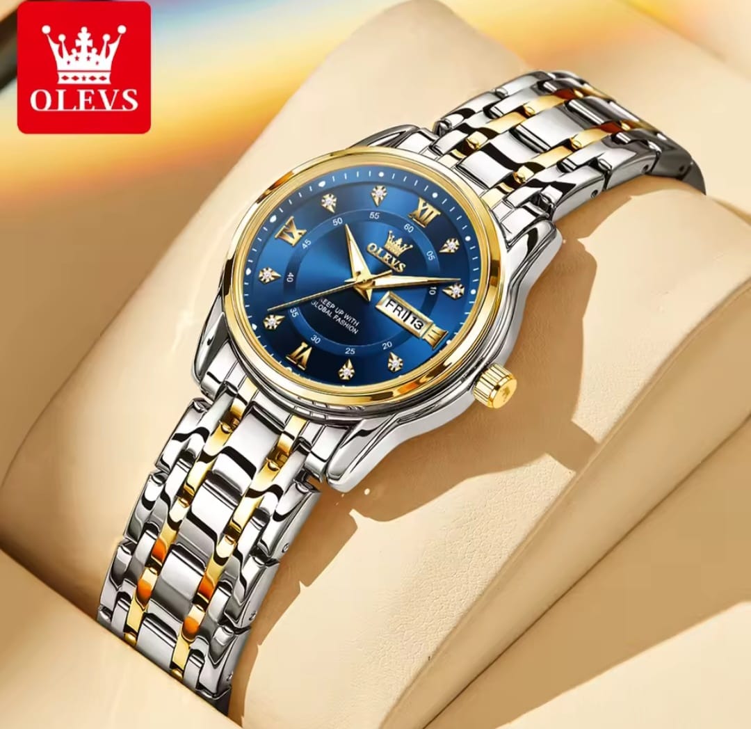 OLEVS 5513 Water Resistant Stainless Steel Luminous Couple Watch - 2 Tone Blue
