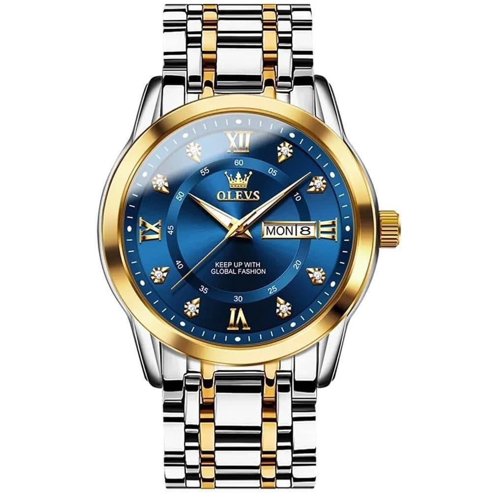 OLEVS 5513 Water Resistant Stainless Steel Luminous Couple Watch - 2 Tone Blue