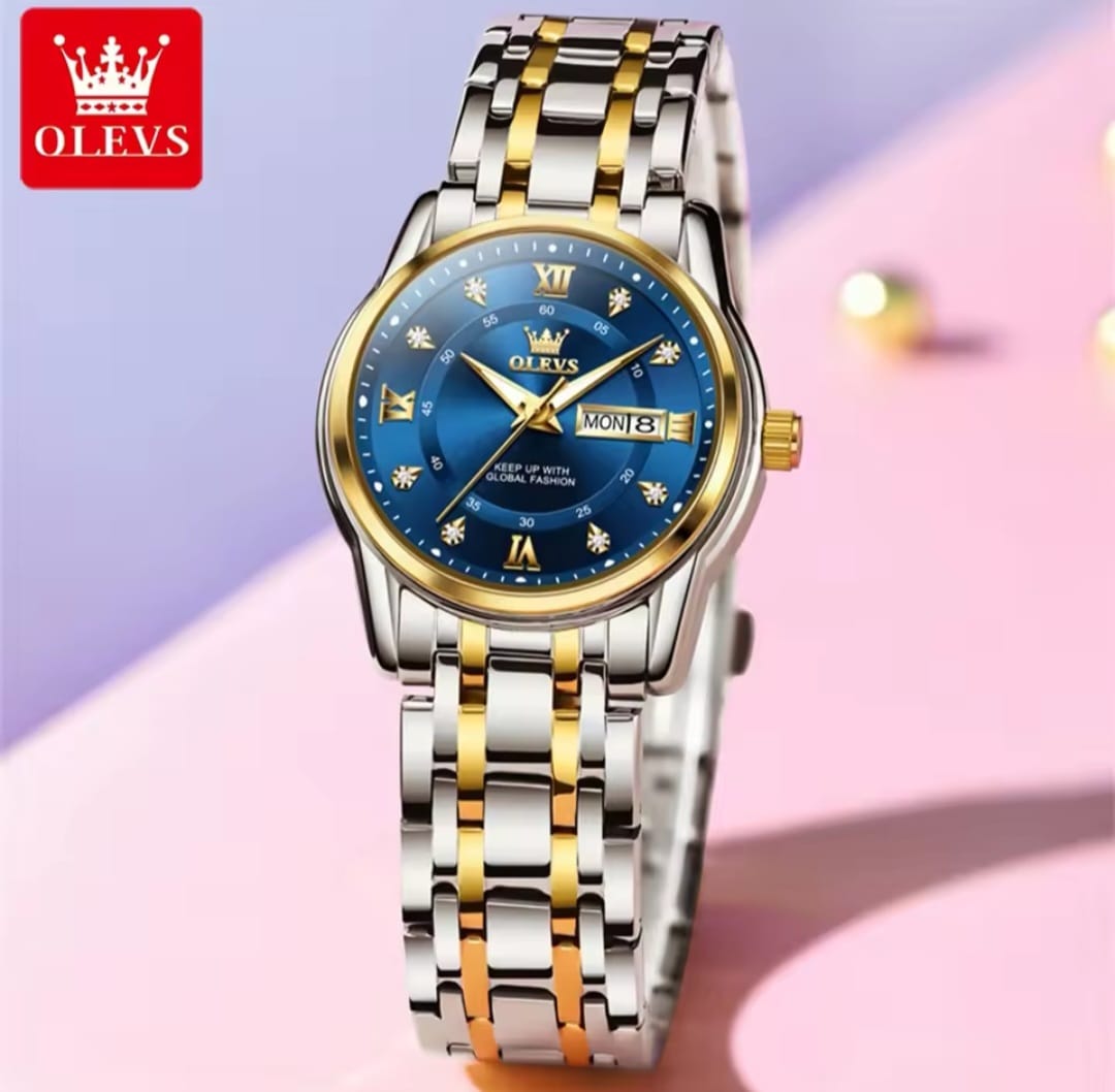 OLEVS 5513 Water Resistant Stainless Steel Luminous Couple Watch - 2 Tone Blue