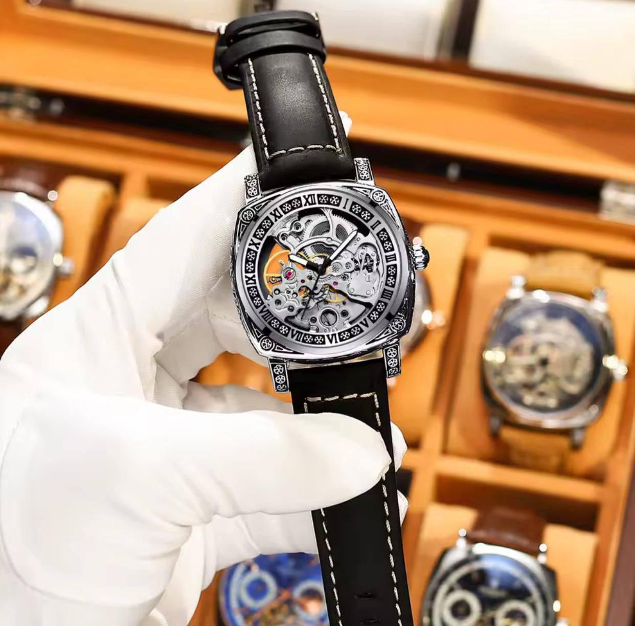 TEVISE SKELETON DESIGN Automatic Genuine Leather Men's Watch