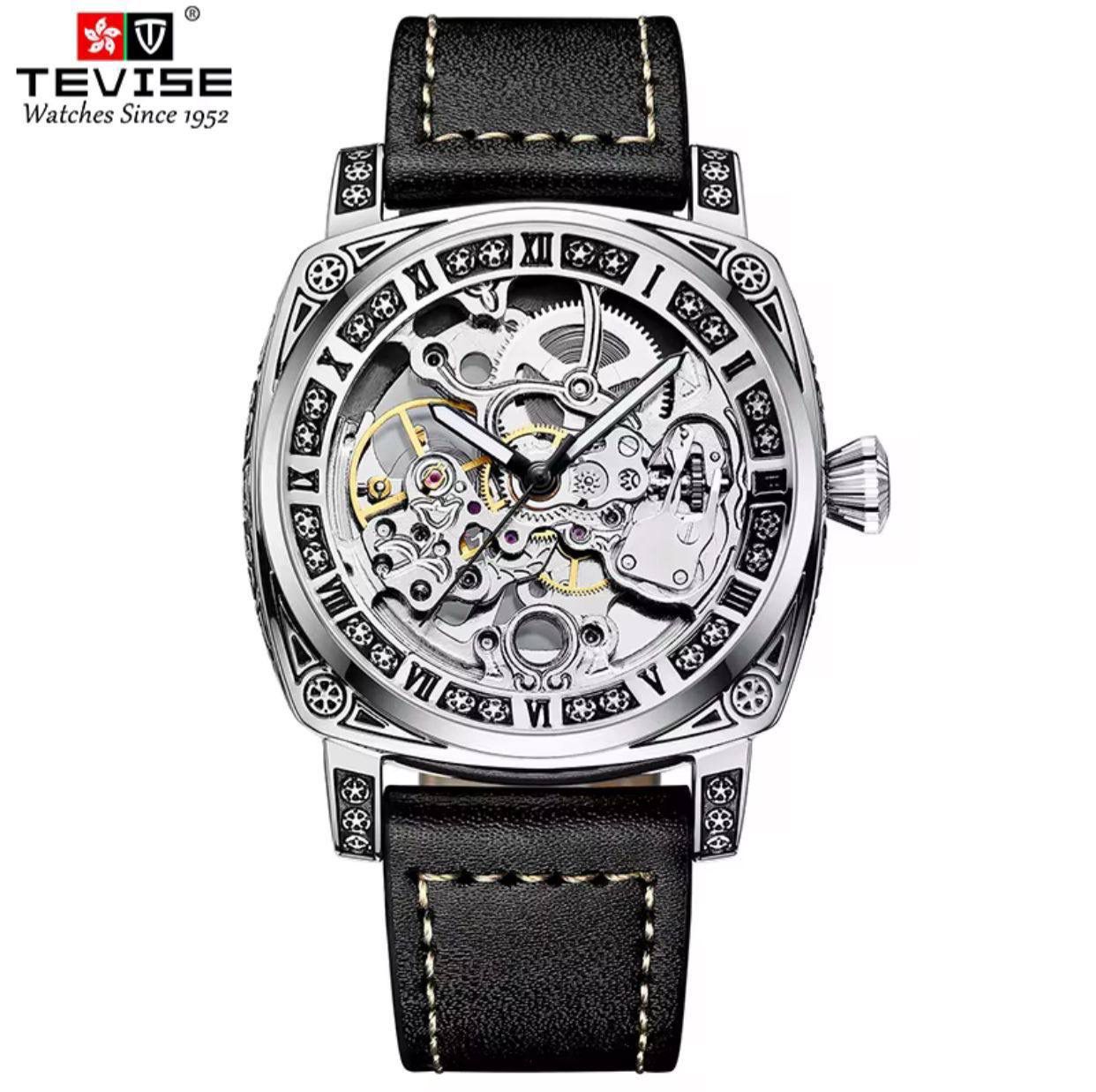 TEVISE SKELETON DESIGN Automatic Genuine Leather Men's Watch