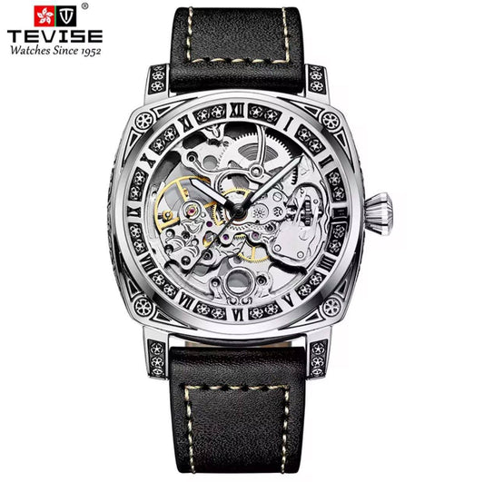 TEVISE SKELETON DESIGN Automatic Genuine Leather Men's Watch
