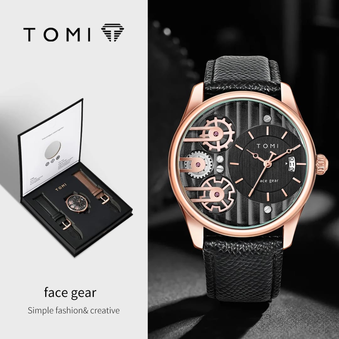 TOMI Water Resistant Original Leather Straps Men's Watch