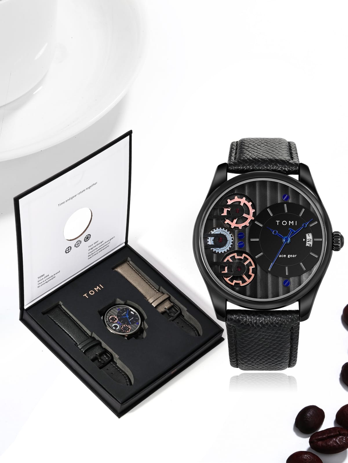 TOMI Water Resistant Original Leather Straps Men's Watch