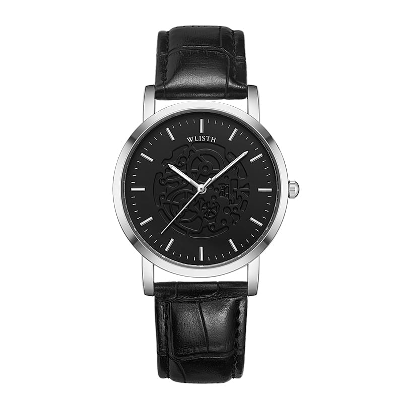 WLISTH Leather Strap Water Resistant Couple Watch - Black