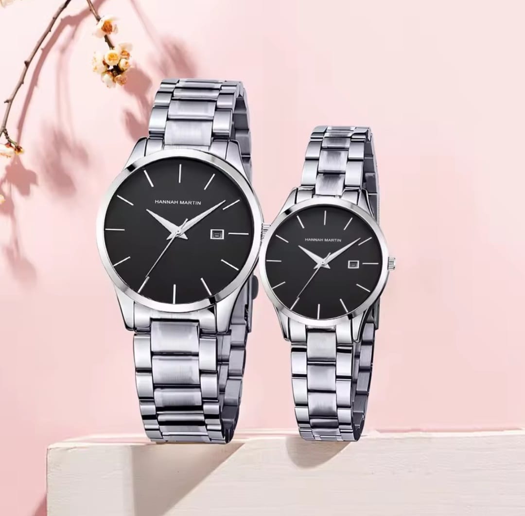 HANNAH MARTIN WaterProof Stainless Steel Couple Watch - Silver Black