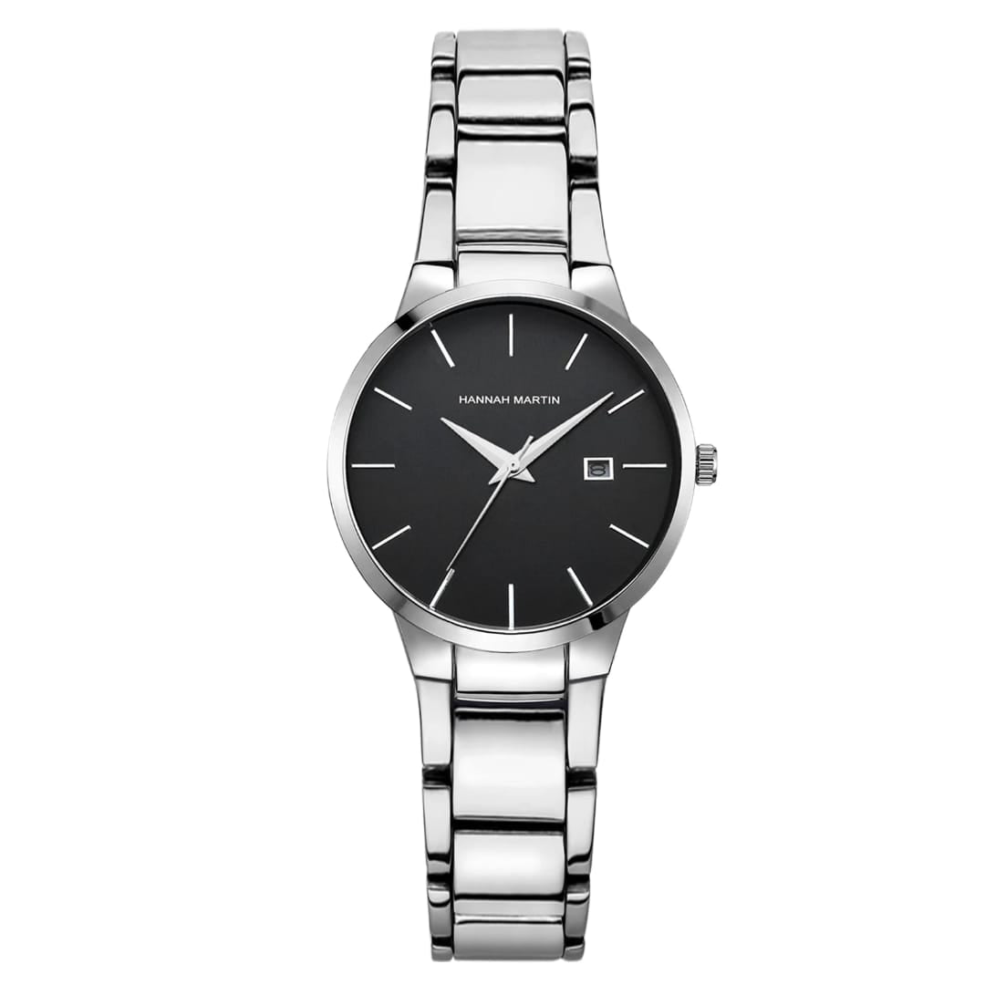 HANNAH MARTIN WaterProof Stainless Steel Couple Watch - Silver Black