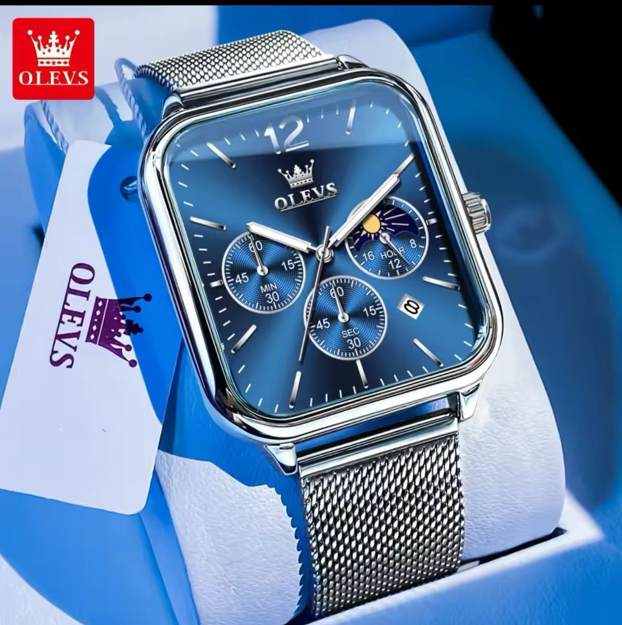 OLEVS Stainless Steel Mesh Strap Chronograph Water Proof Men's Watch