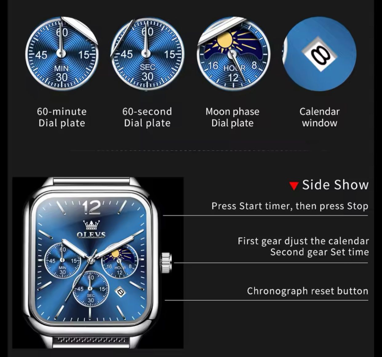 OLEVS Stainless Steel Mesh Strap Chronograph Water Proof Men's Watch