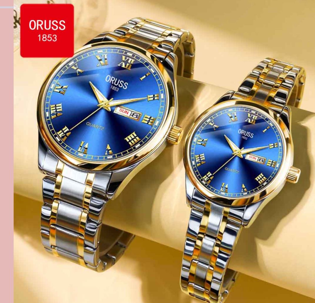 ORUSS Stainless Steel Water Resistant Couple Watch - 2Tone Blue