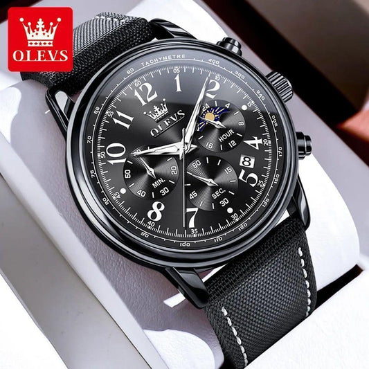 OLEVS Chronograph Canvas/Leather Strap Men's Watch