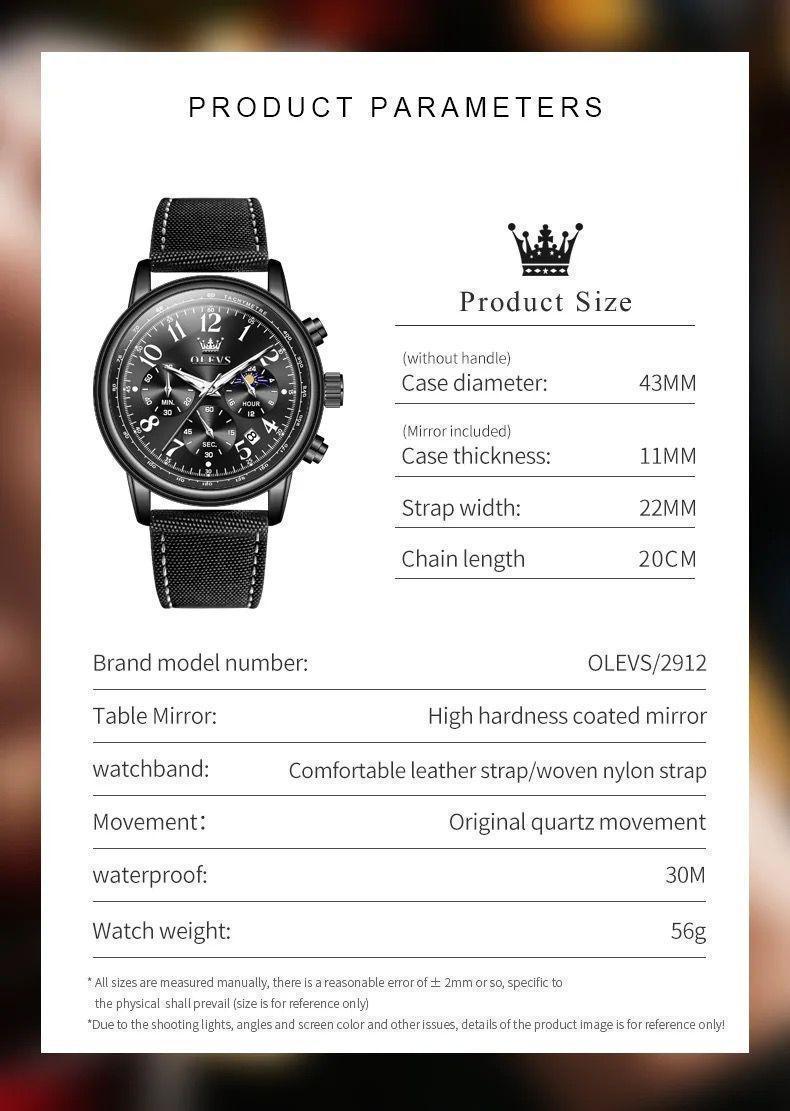 OLEVS Chronograph Canvas/Leather Strap Men's Watch