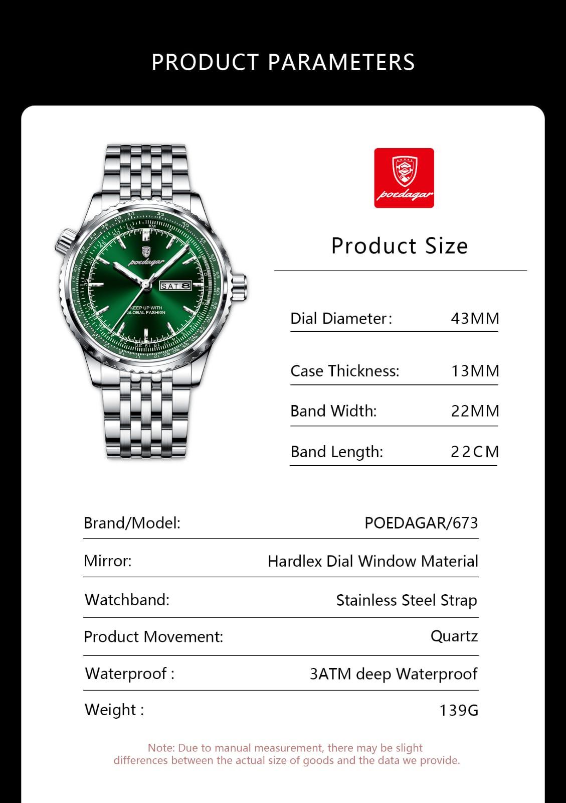 Poedagar Water Proof Luminous Stainless Steel Men's Watch