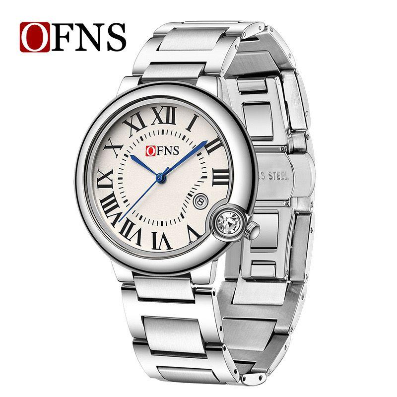 OFNS Water Resistant Stainless Steel Couple Watch - Silver White