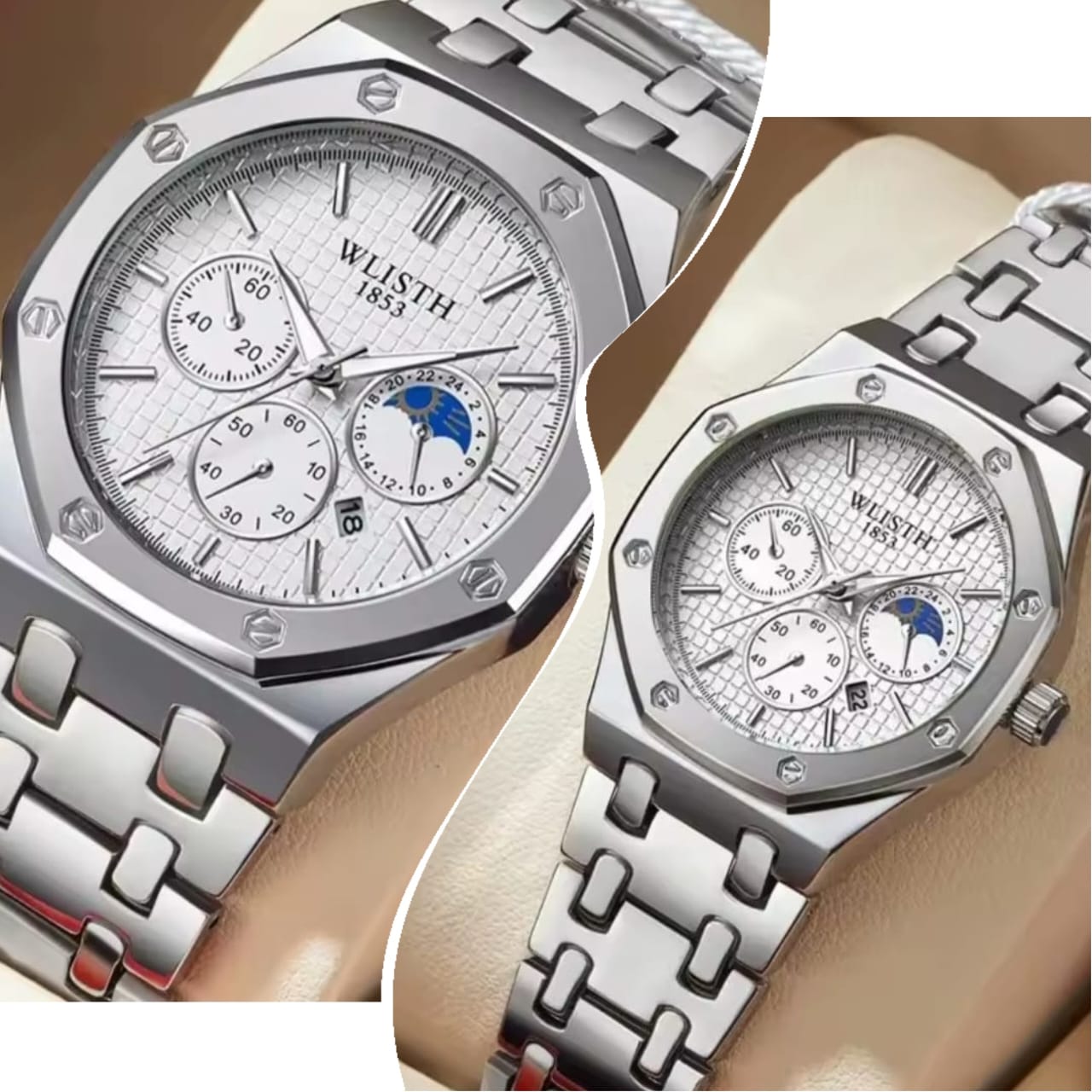 WLISTH Stainless Steel Water Resistant Couple Watch 6149 - Silver White