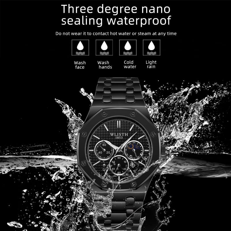 WLISTH Stainless Steel Water Resistant Couple Watch 6149 - Black