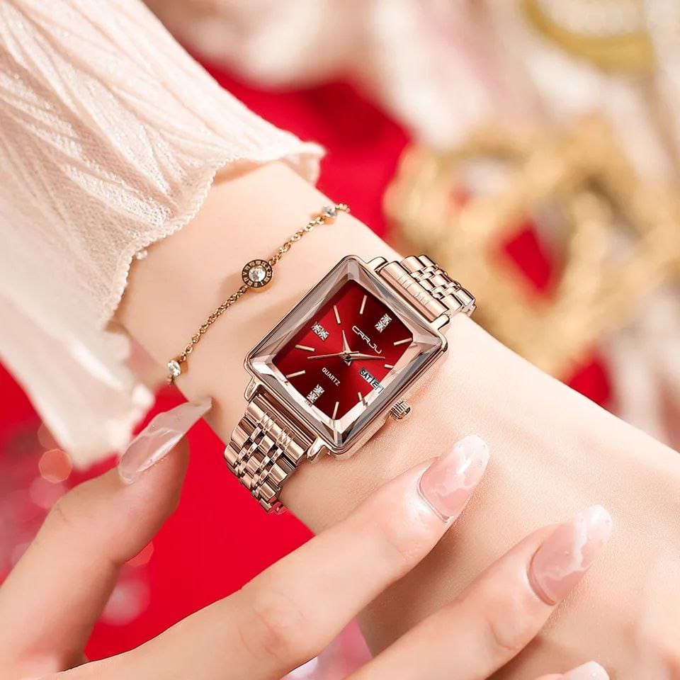 CRRJU 5012 Stainless Steel Water Resistant Ladies Watch - Gold Red