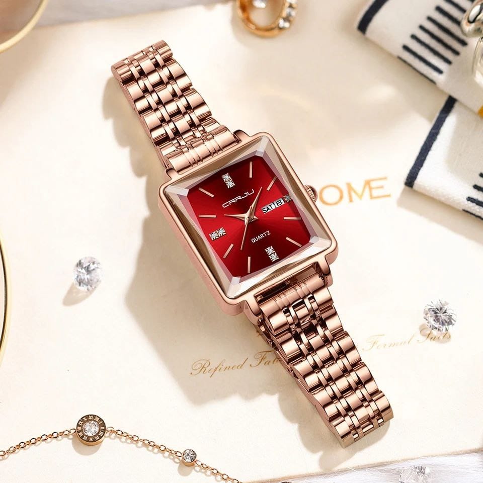 CRRJU 5012 Stainless Steel Water Resistant Ladies Watch - Gold Red