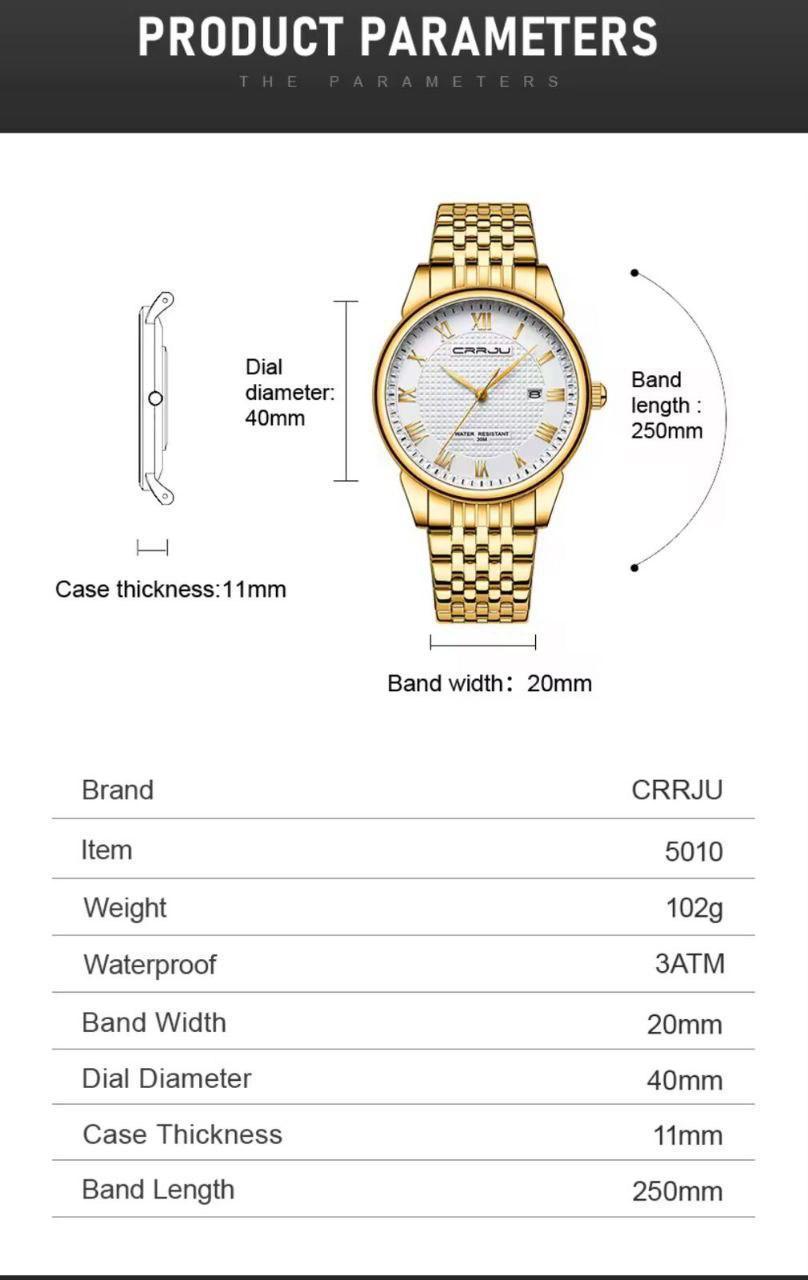 CRRJU 5010 Water Resistant Stainless Steel Men's Watch - Silver