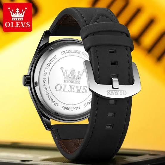 OLEVS 9962 Genuine Leather Strap Water Proof Men's Watch - Black