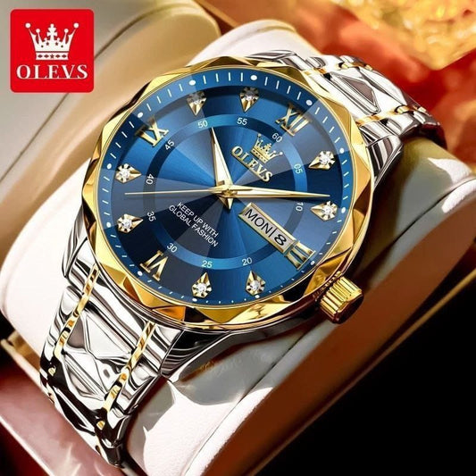 OLEVS 5609 Water Proof Stainless Steel Men's Watch - 2T Blue