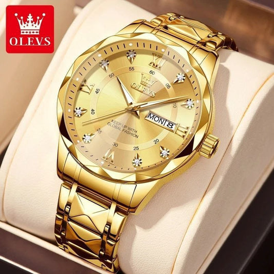 OLEVS 5609 Water Proof Stainless Steel Men's Watch - Gold