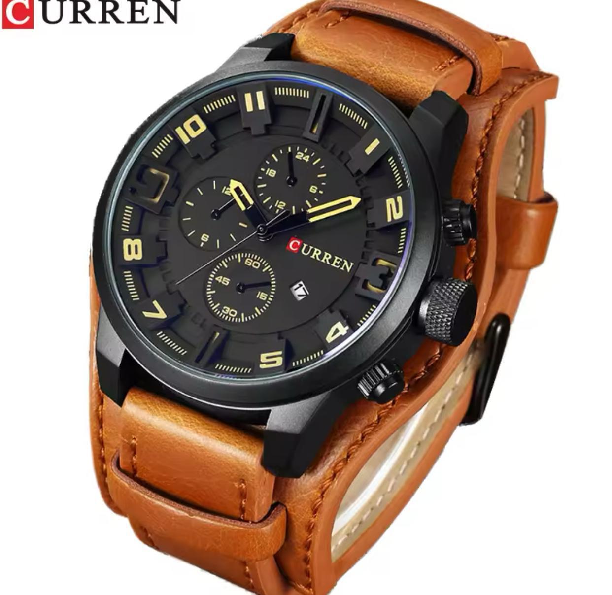 CURREN 8225 Genuine Leather Water Resistant Men's Watch - Brown