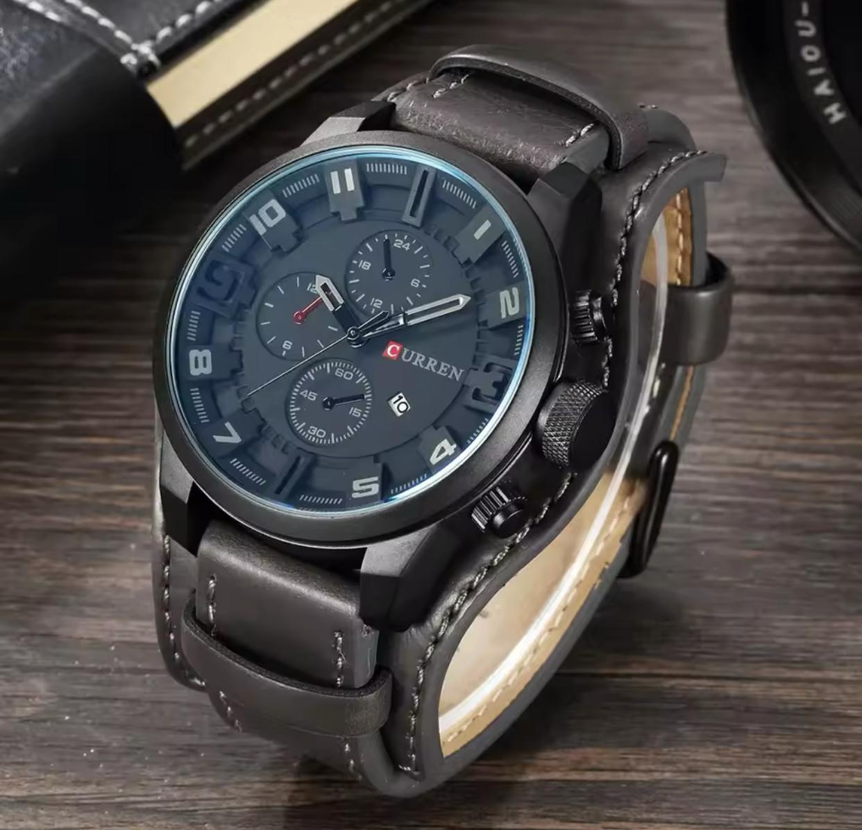 CURREN 8225 Genuine Leather Water Resistant Men's Watch - Grey