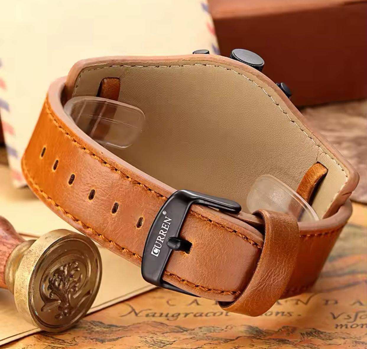 CURREN 8225 Genuine Leather Water Resistant Men's Watch - Brown