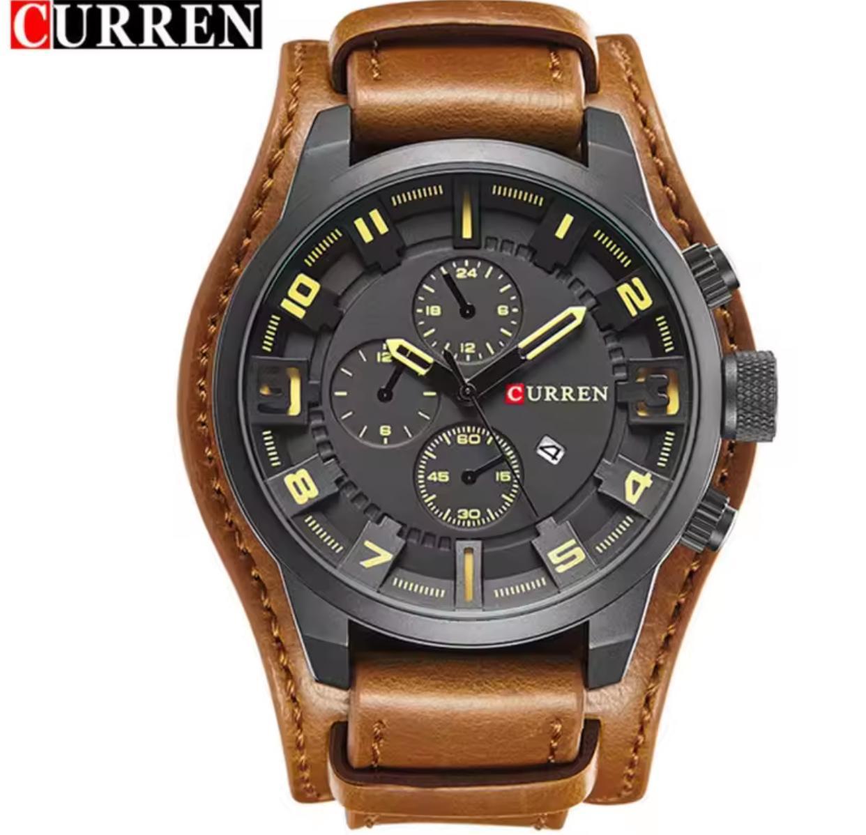 CURREN 8225 Genuine Leather Water Resistant Men's Watch - Coffee Brown