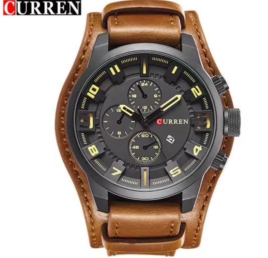 CURREN 8225 Genuine Leather Water Resistant Men's Watch - Coffee Brown