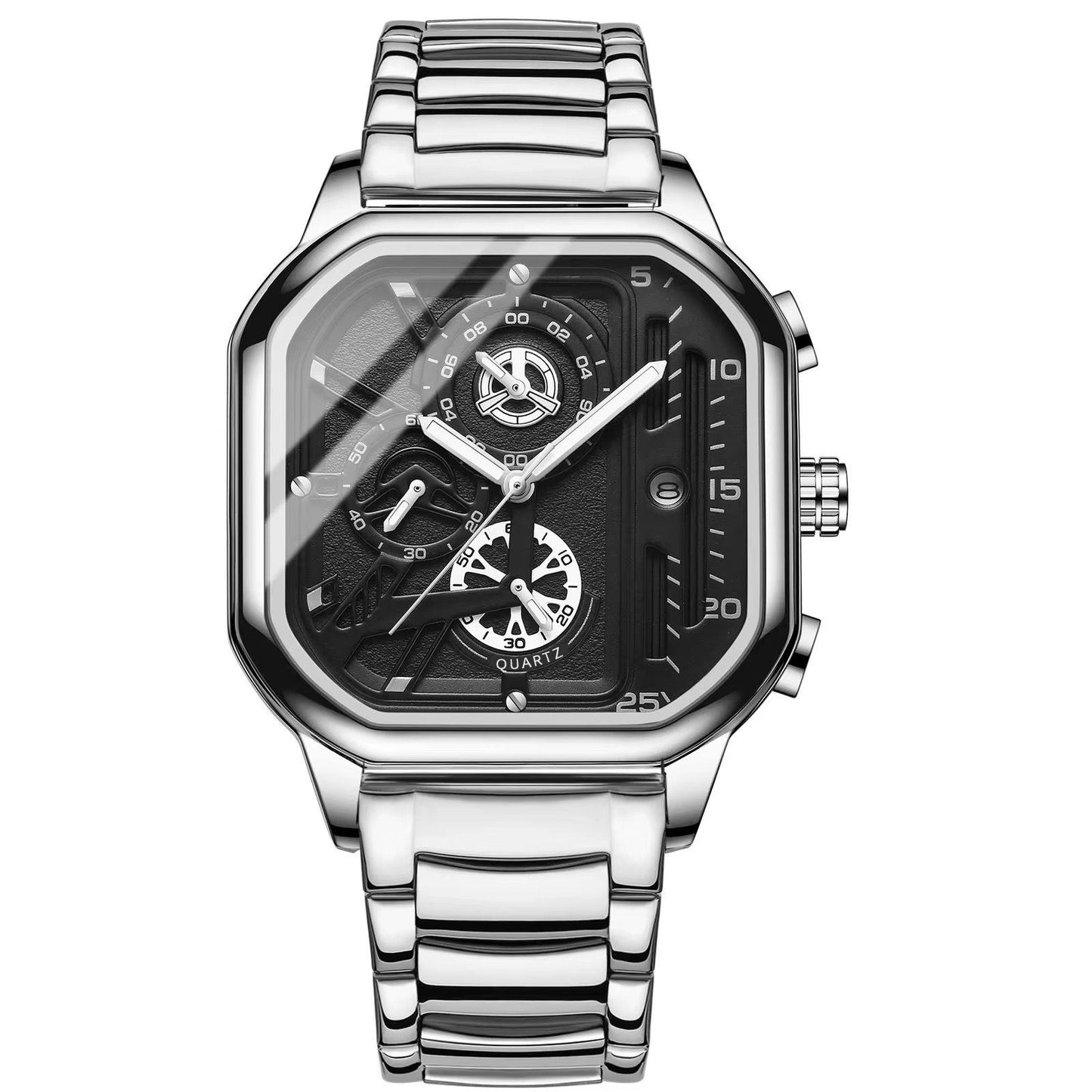 BINBOND 6577 Water Proof Stainless Steel Men's Watch - Silver Black